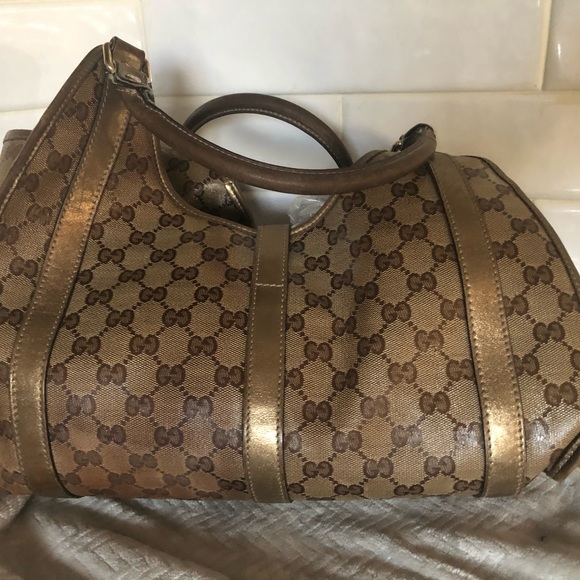 🔥GUCCI🔥STUNNING Authentic vintage large Jackie canvas print and lambskin - Picture 8 of 17